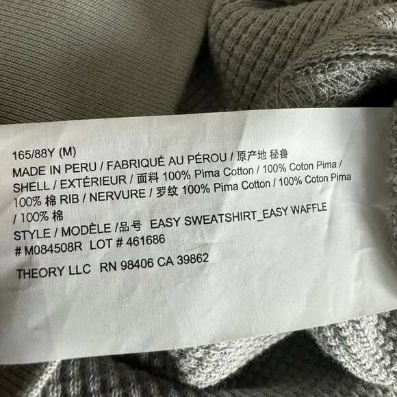 Theory Womens Easy Sweatshirt Easy Waffle Knit Top Size M Pima Cotton Ash Gray - Picture 11 of 14